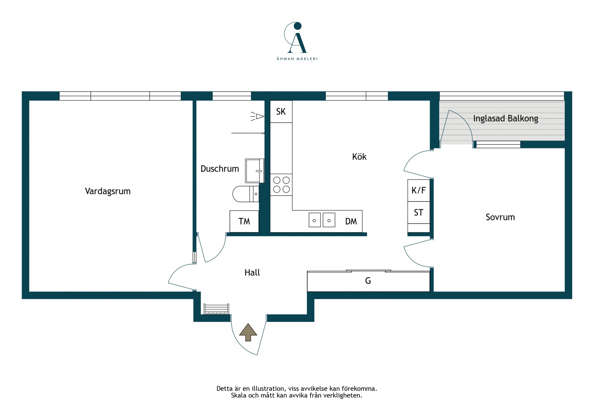 Välplanerad tvåa med inglasad balkong i soligt västerläge – högst upp i huset!
